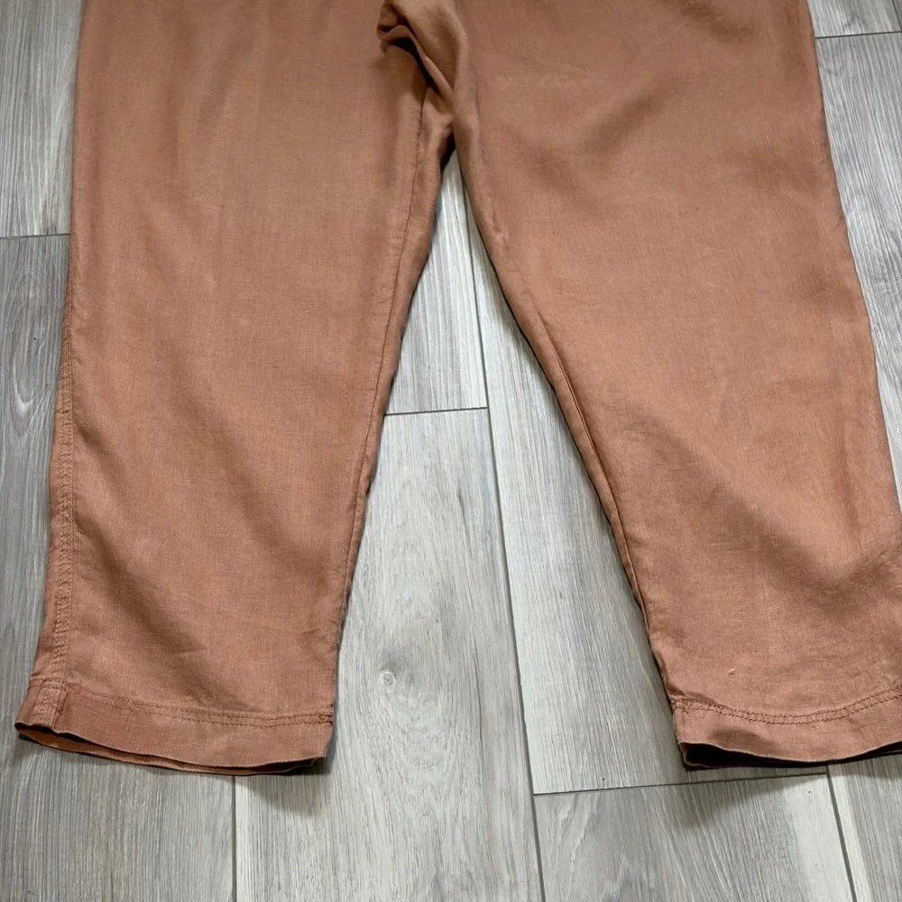 HM Womens XL Terracotta Linen Pull On Drawstring Pants Clay Orange Pockets